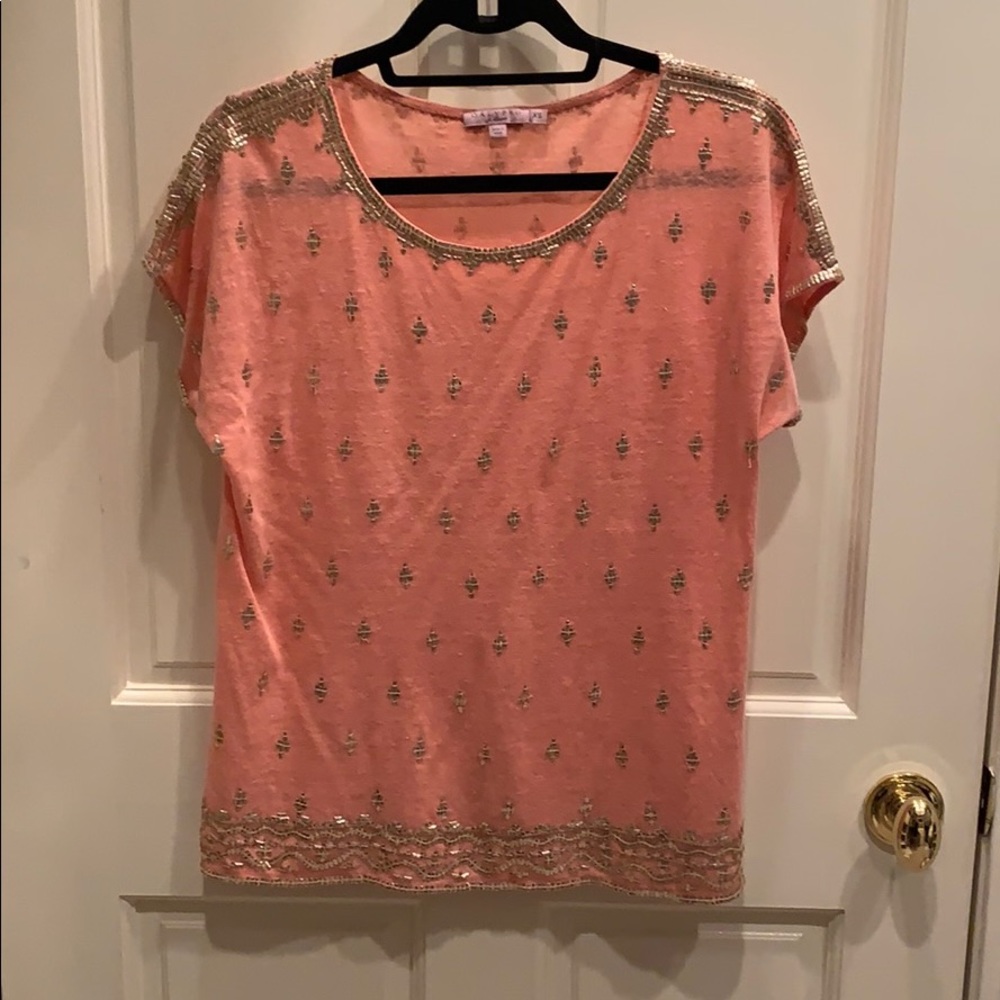 Calypso coral top with gold beads